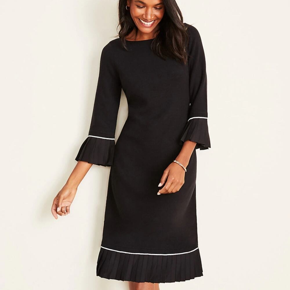 Ann Taylor Pleated Trim Flare Sweater Dress XS
